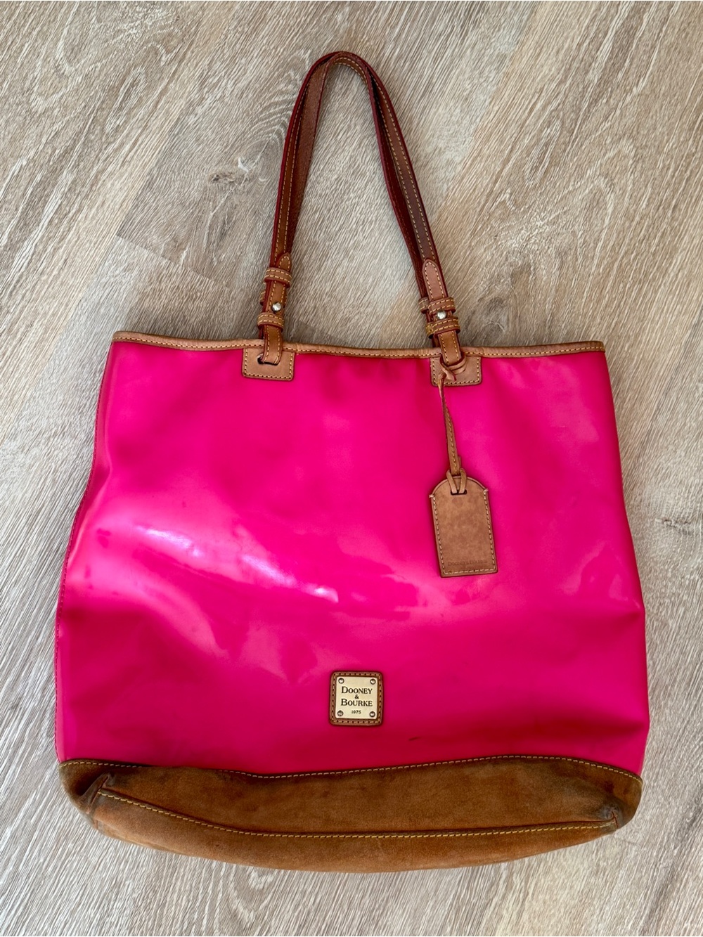 Dooney & Bourke Hot Pink Tote with Brown Leather Trim